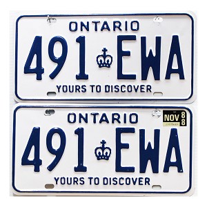 1988 Ontario License Plates Pair #491EWA