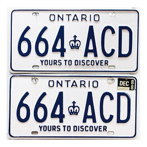 1988 Ontario License Plates Pair #664ACD