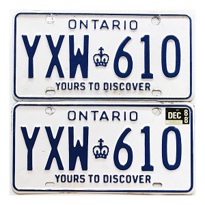 1988 Ontario License Plates Pair #YXW610
