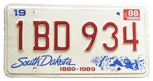 1988 South Dakota License Plate #1BD934