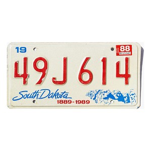 1988 South Dakota License Plate #49J614