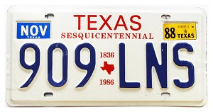 1988 Texas License Plate #909LNS