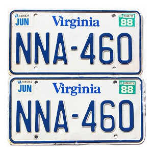 1988 Virginia License Plates Pair #NNA460