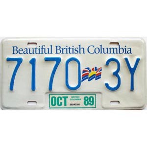 1989 British Columbia Commercial Trailer License Plate #71703Y