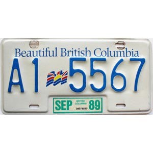 1989 British Columbia Farm License Plate #A15567