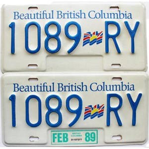 1989 British Columbia Truck License Plates Pair #1089RY
