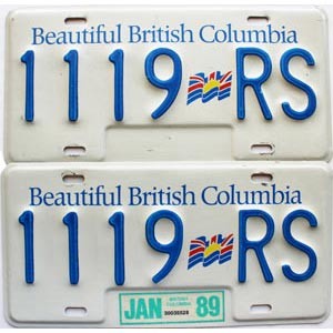 1989 British Columbia Truck License Plates Pair #1119RS