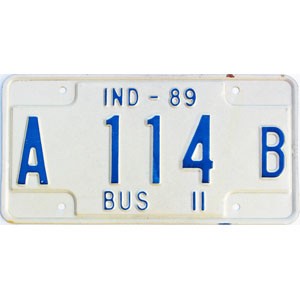 1989 Indiana Bus License Plate #A114B