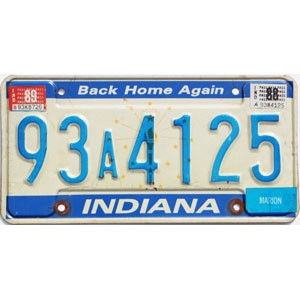 1989 Indiana License Plate #93A4125