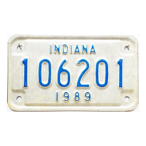 1989 Indiana Motorcycle License Plate #106201