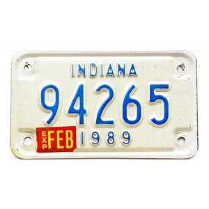 1989 Indiana Motorcycle License Plate #94265