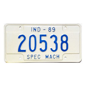 1989 Indiana Special Machinery License Plate #20538