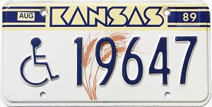 1989 Kansas Disabled License Plate #19647