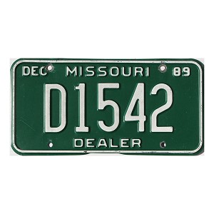 1989 Missouri Dealer License Plate #D1542