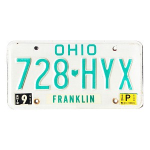 1989 Ohio License Plate #728HYX