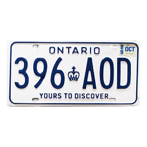 1989 Ontario License Plate #396AOD