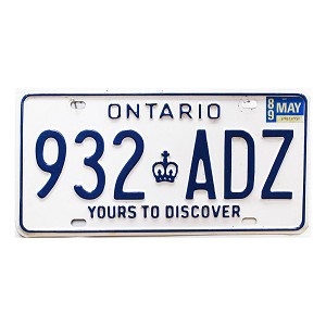 1989 Ontario License Plate #932ADZ