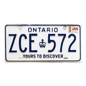 1989 Ontario License Plate #ZCE572