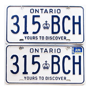 1989 Ontario License Plates Pair #315BCH