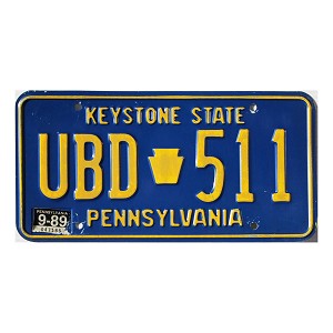 1989 Pennsylvania License Plate #UBD511