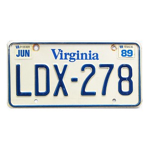 1989 Virginia License Plate #LDX278
