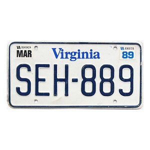1989 Virginia License Plate #SEH889