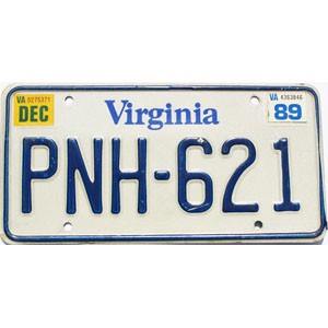 1989 Virginia License Plate #PNH621