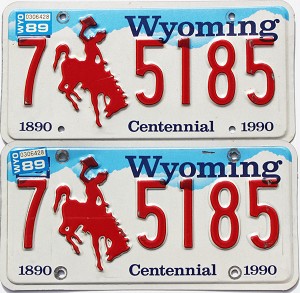 1989 Wyoming Centennial License Plates Pair #75185