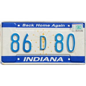 1990 Indiana License Plate #86D80