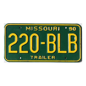 1990 Missouri Trailer License Plate #220BLB