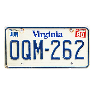 1990 Virginia License Plate #OQM262