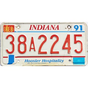1991 Indiana License Plate #38A2245