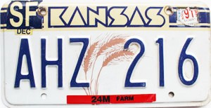 1991 Kansas Farm Truck License Plate #AHZ216