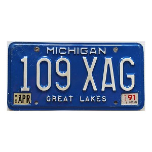 1991 Michigan License Plate #109XAG
