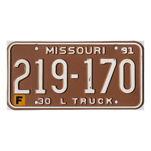 1991 Missouri Farm Truck License Plate #219170