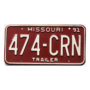 1991 Missouri Trailer License Plate #474CRN