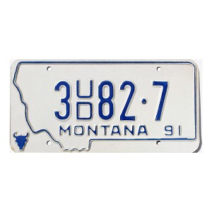 1991 Montana Dealer Used License Plate #3UD827