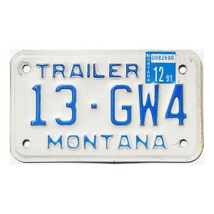 1991 Montana Trailer License Plate #13GW4