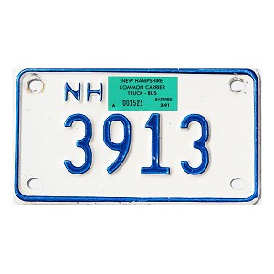 1991 New Hampshire Contract Carrier License Plate #3913