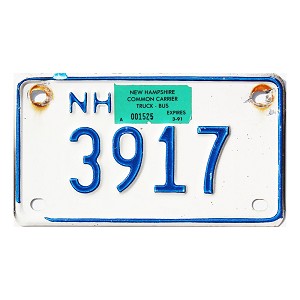 1991 New Hampshire Contract Carrier License Plate #3917
