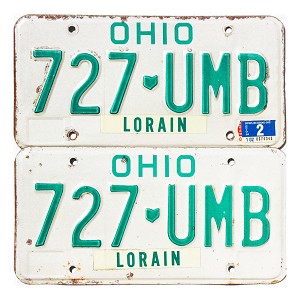 1991 Ohio License Plates Pair #727UMB