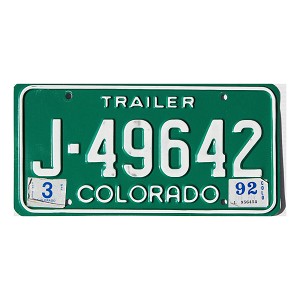 1992 Colorado Trailer License Plate #J49642