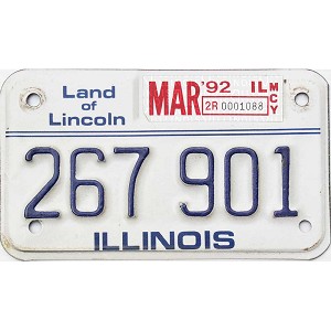 1992 Illinois Motorcycle License Plate #267901