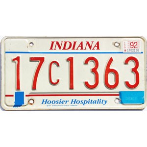1992 Indiana License Plate #17C1363
