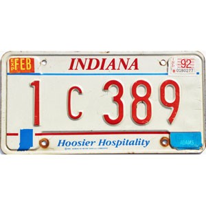 1992 Indiana License Plate #1C389