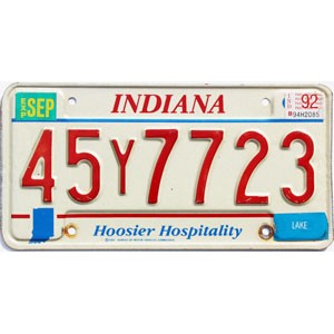 1992 Indiana License Plate #45Y7723