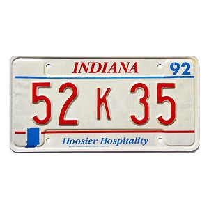 1992 Indiana License Plate #52K35