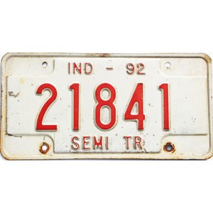 1992 Indiana Semi License Plate #21841