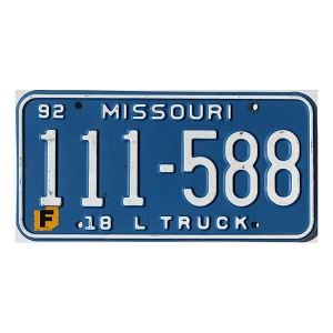 1992 Missouri Farm Truck License Plate #111588
