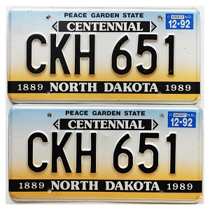 1992 North Dakota License Plates Pair #CKH651